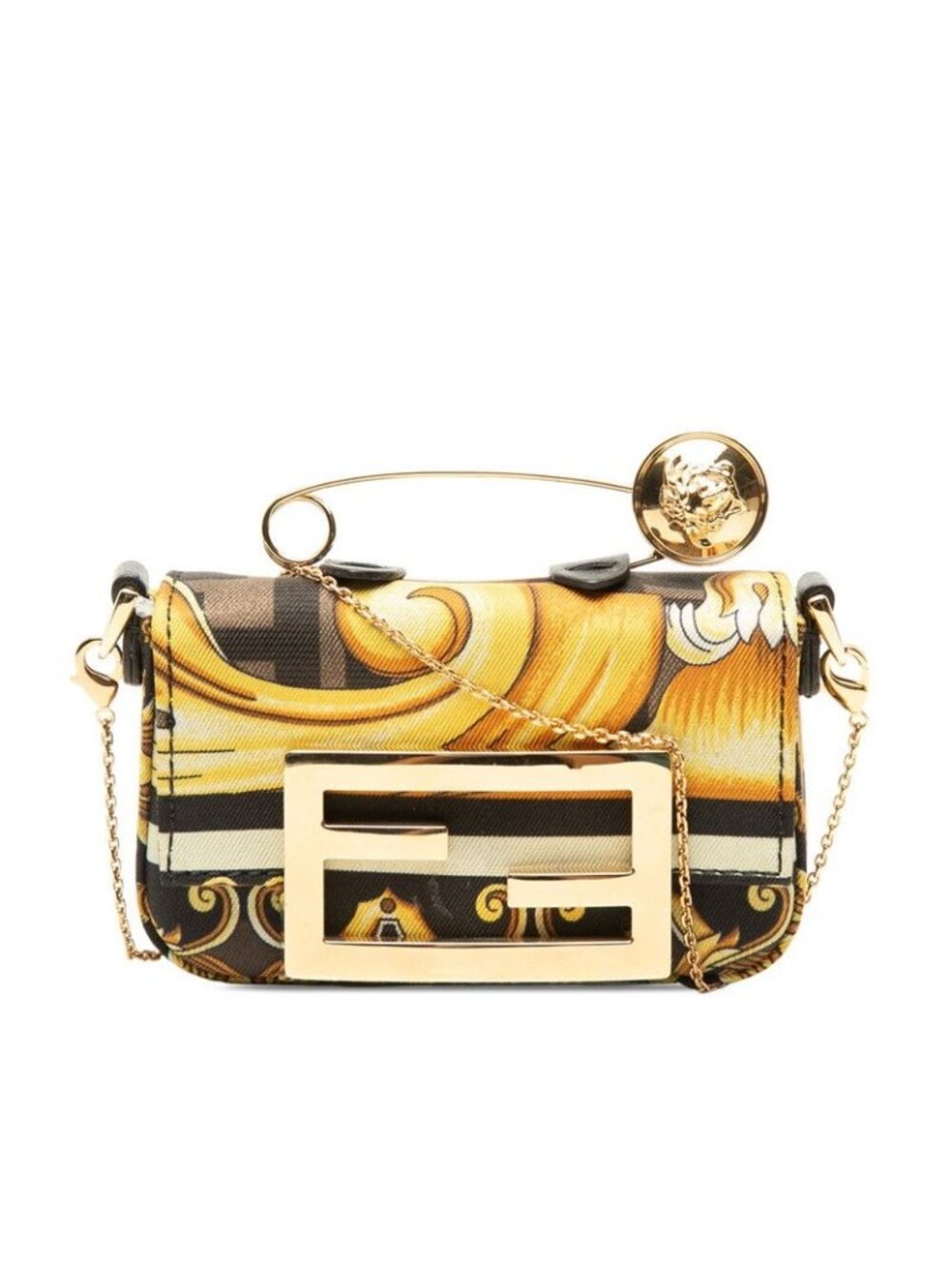 Fendi Nano Baguette Crossbody Chain Shoulder Bag Multicolor Nylon